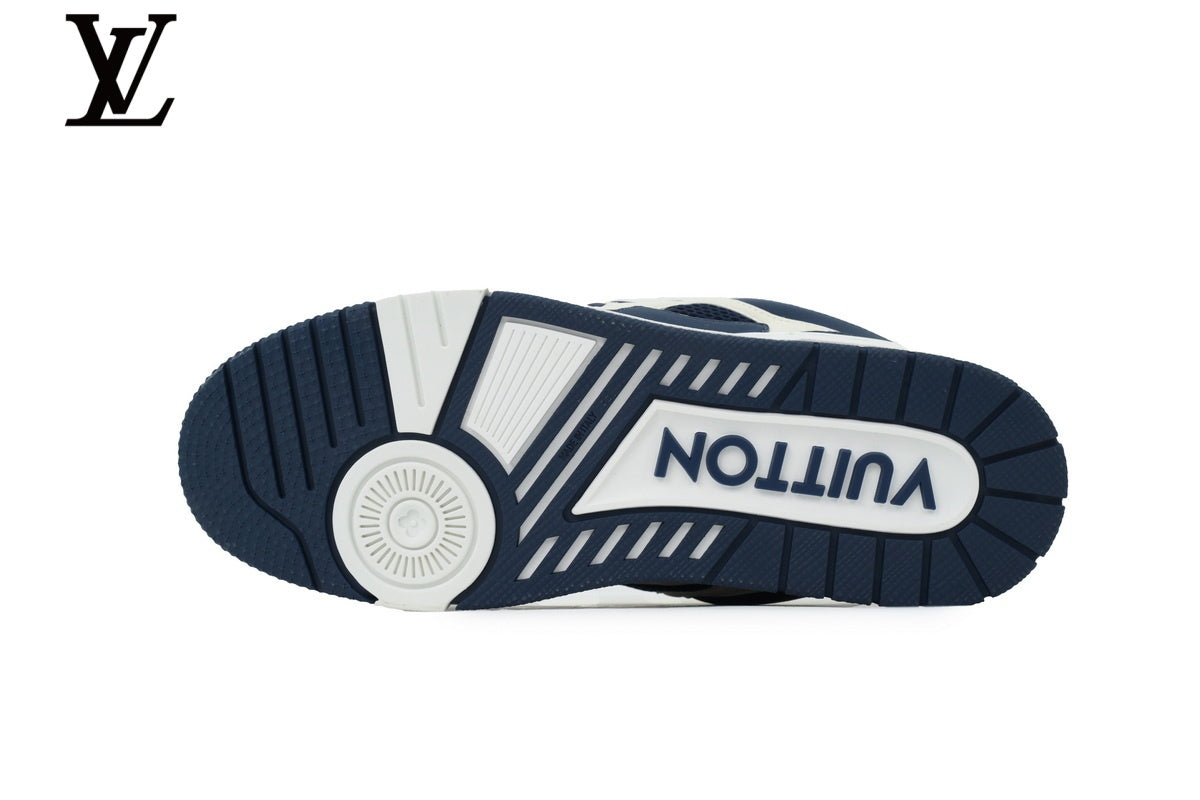 Louis Vuitton Trainer Sneaker – Navy Blue & Off-White Mesh & Leather