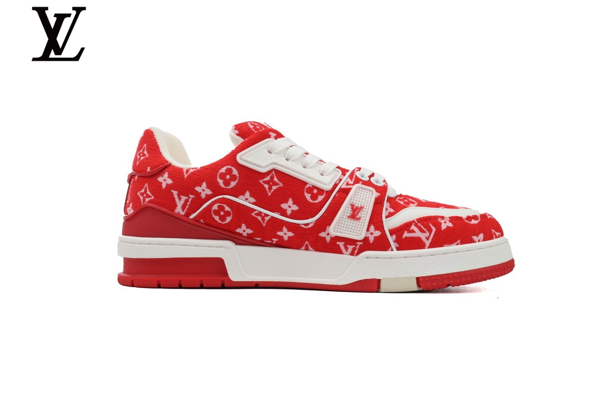 Louis Vuitton Trainer Sneaker – Red Monogram Textile