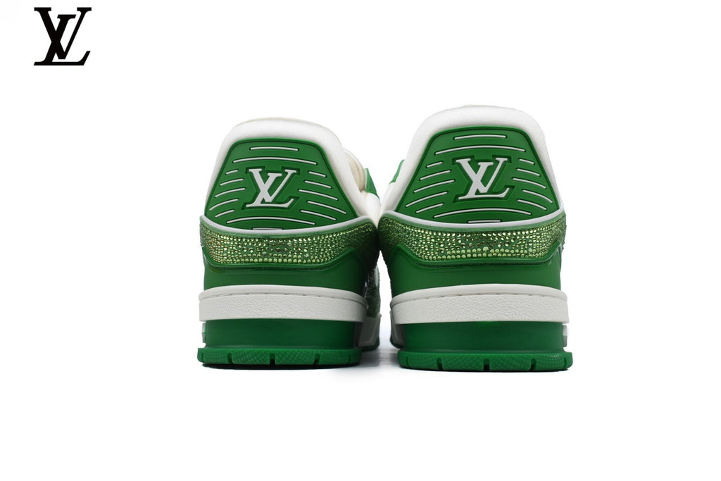 Louis Vuitton LV Trainer Sneaker – White & Green Rhinestone