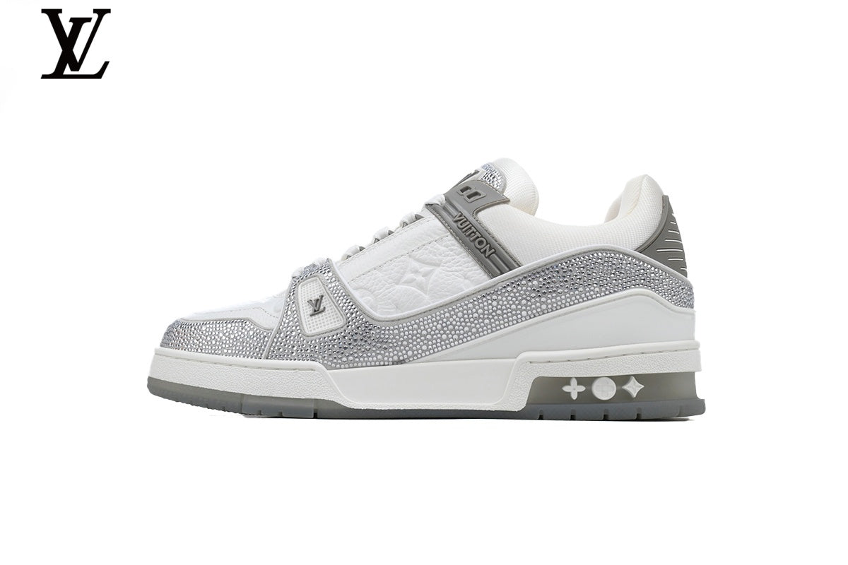 Louis Vuitton LV Trainer Sneaker – White & Silver Rhinestone