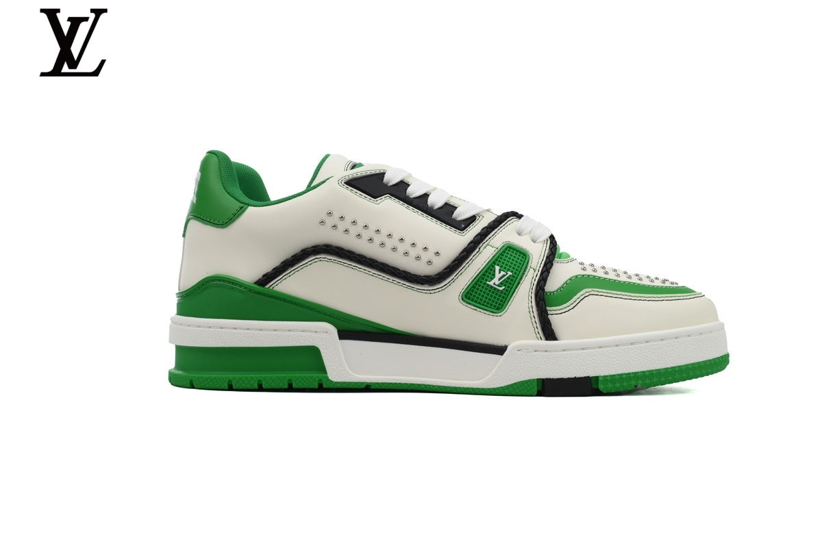 Louis Vuitton LV Trainer Sneaker – White & Green Studded