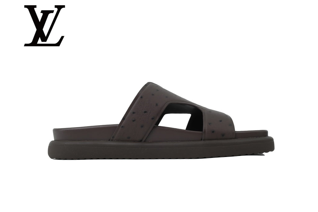 Dark Brown Ostrich-Print Slide Sandals | Sizes 38–46