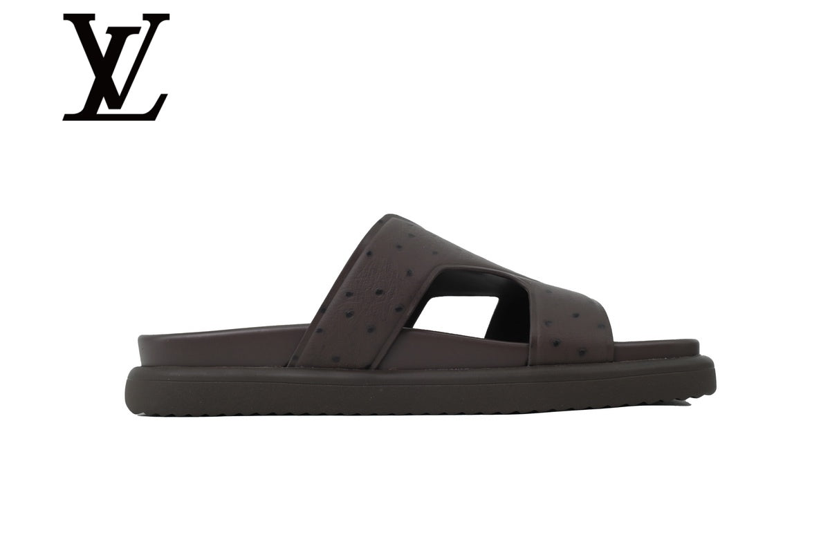 Dark Brown Ostrich-Print Slide Sandals | Sizes 38–46