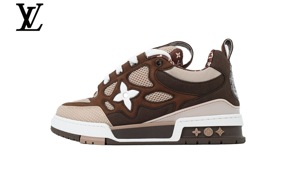 Louis Vuitton Trainer Sneaker – Dark Brown Suede & Mesh with Beige & White