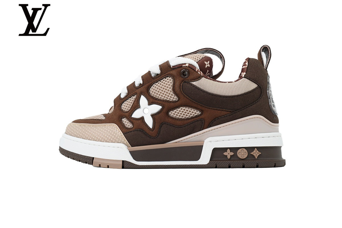 Louis Vuitton Trainer Sneaker – Dark Brown Suede & Mesh with Beige & White