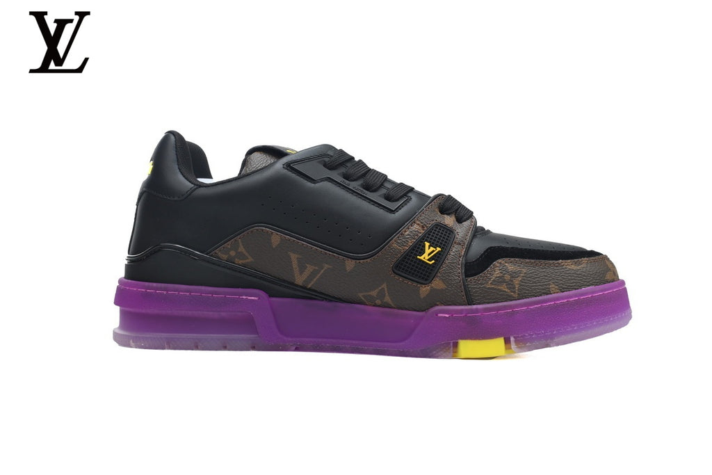 Louis Vuitton Trainer Sneaker – Black Monogram & Purple Sole