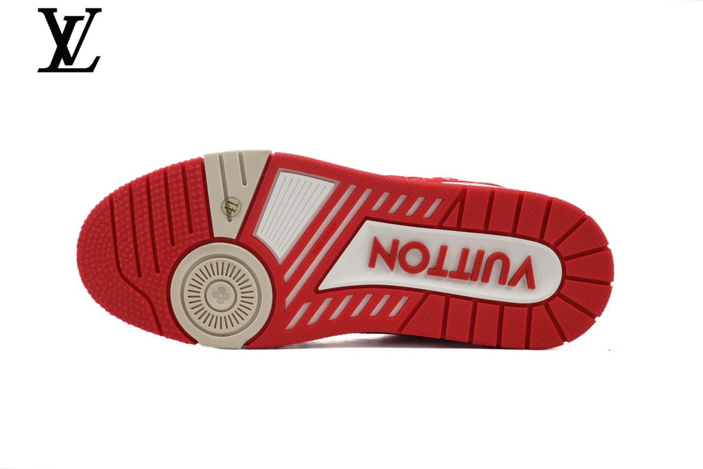 Louis Vuitton Trainer Sneaker – Red Monogram Textile