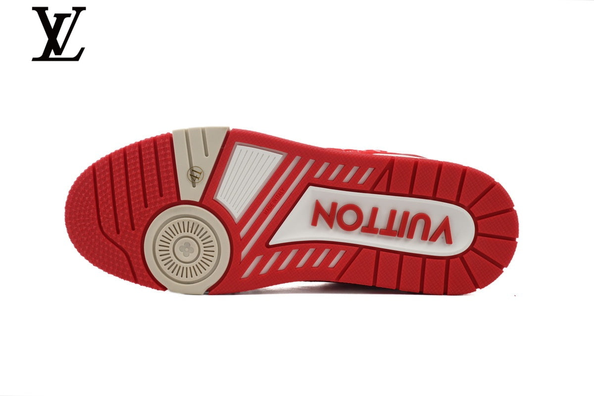 Louis Vuitton Trainer Sneaker – Red Monogram Textile