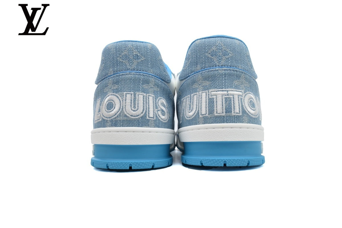 Louis Vuitton Trainer Sneakers - Blue Denim and White Mesh