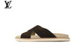 Louis Vuitton Slide Sandal in Dark Brown Suede with Cross Strap