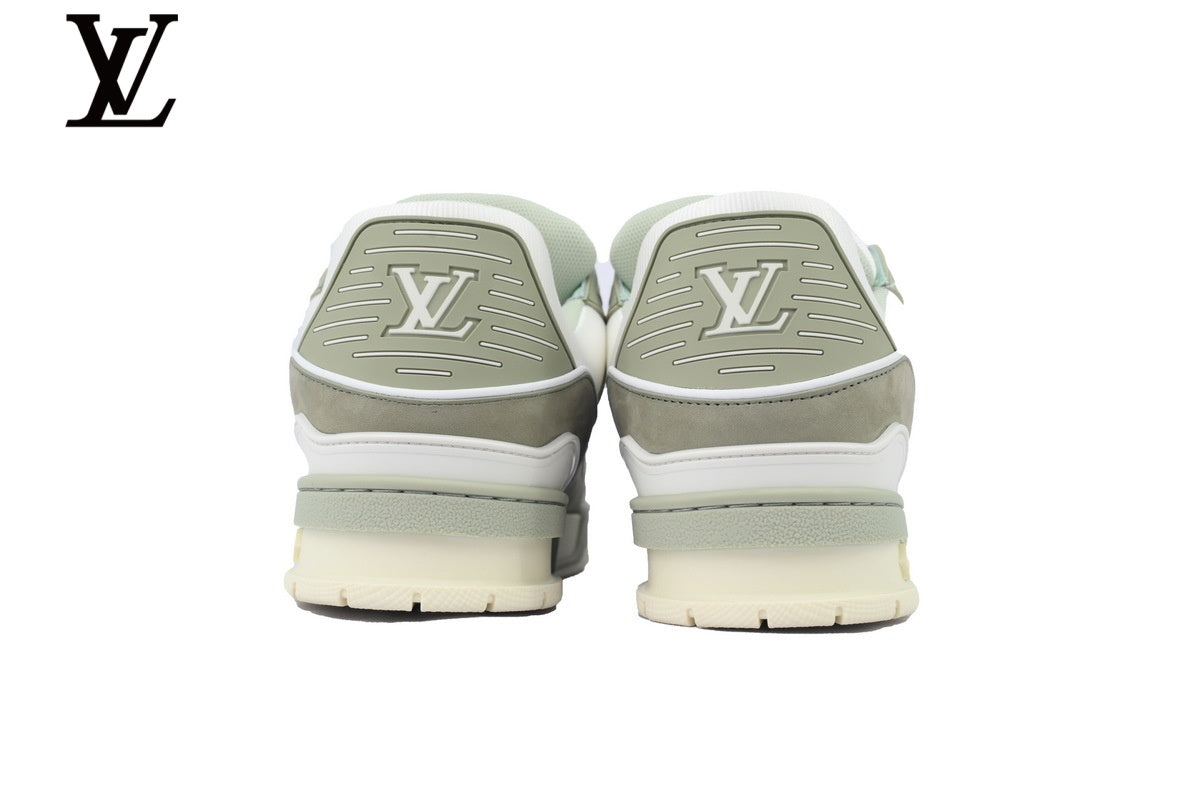 Louis Vuitton Low Top Trainer – White & Sage Green Mixed Leather & Suede