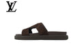 Dark Brown Monogram-Pattern Slide Sandals | Sizes 38–46