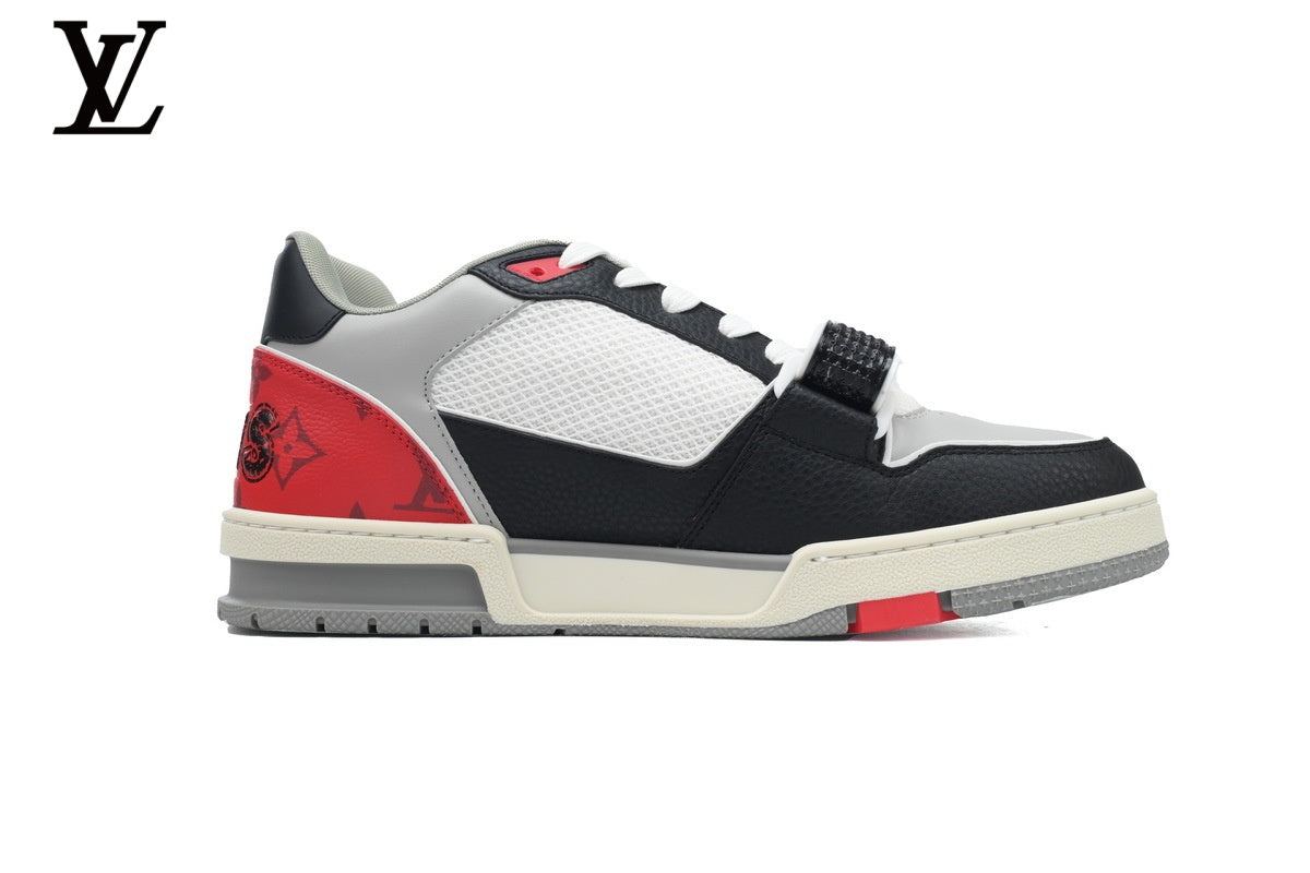 Louis Vuitton Trainer Sneaker – Black, White & Red Mesh