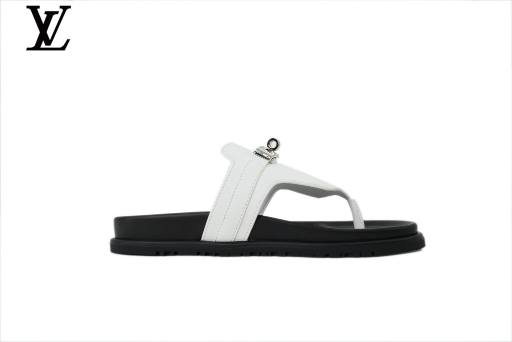 Louis Vuitton Flip Flop Sandal in White with Metal Buckle