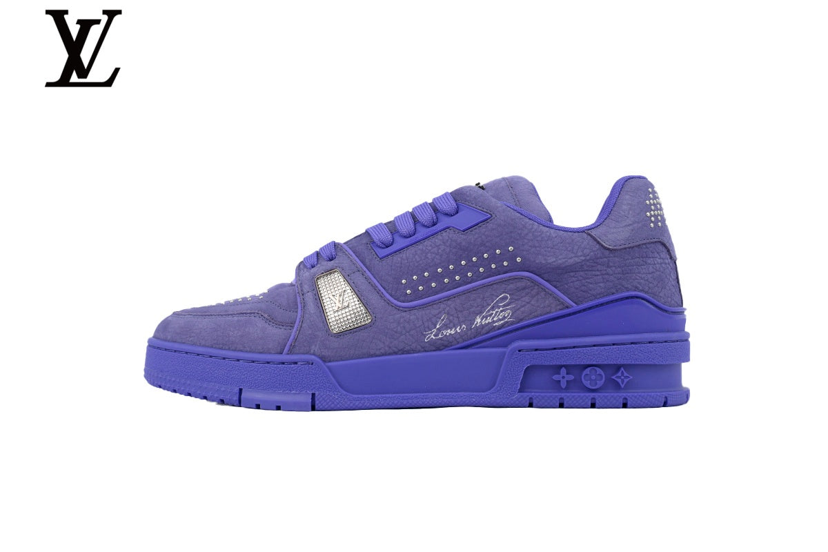 Louis Vuitton Trainer Sneaker – Purple Suede with Rhinestone Embellishment