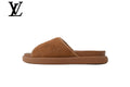 Brown Monogram-Pattern Nubuck-Look Slides | Sizes 35–46