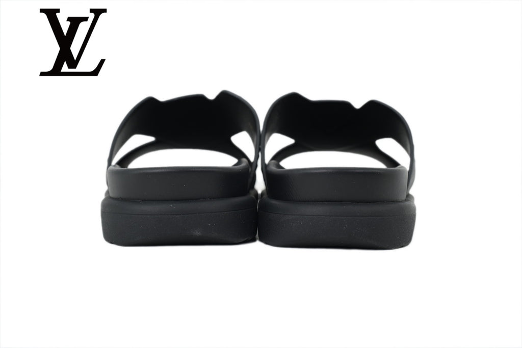 Black Ostrich-Print Slide Sandals | Sizes 38–46