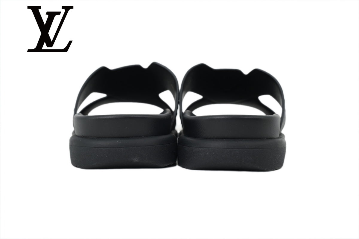 Black Ostrich-Print Slide Sandals | Sizes 38–46