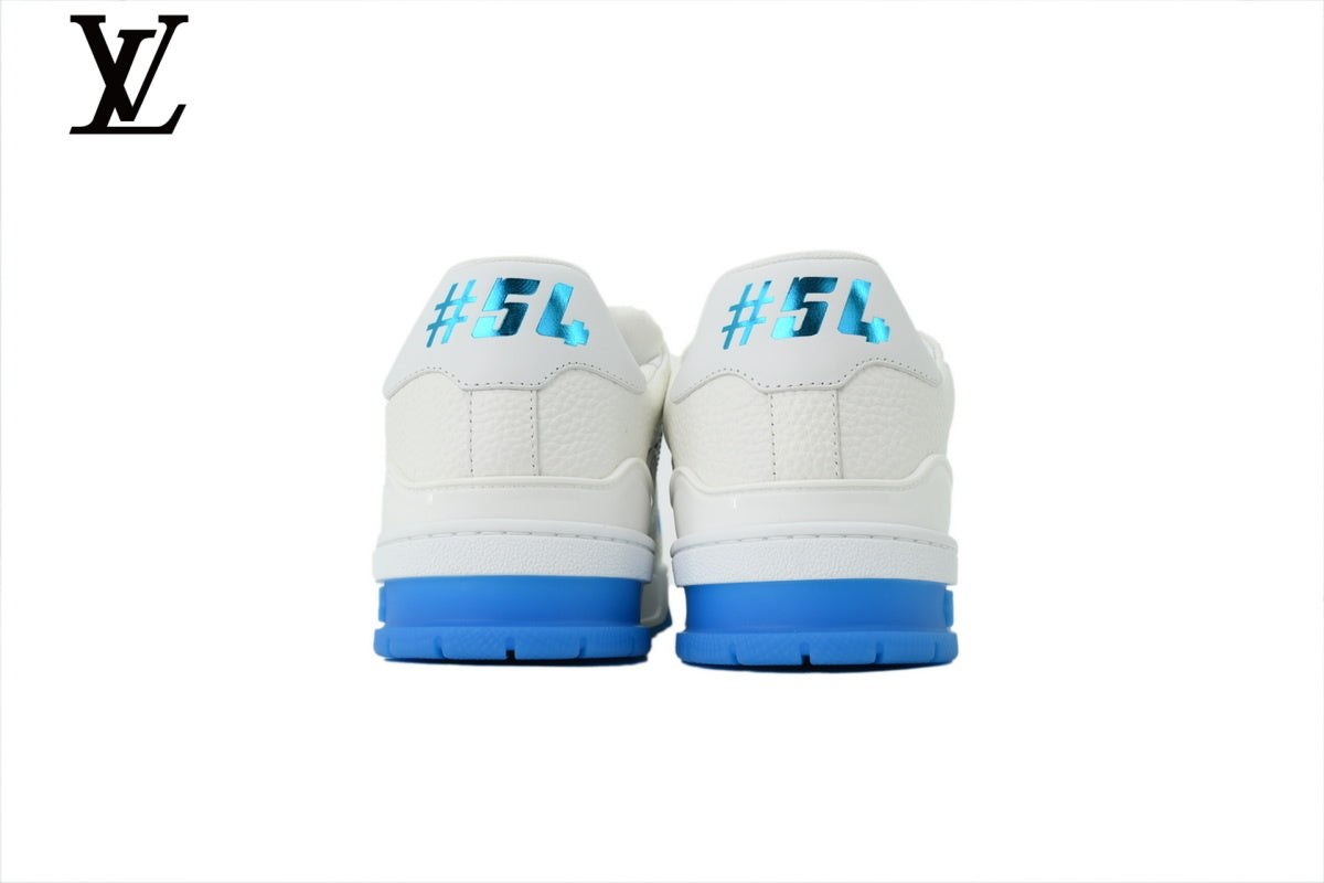 Louis Vuitton Trainer Sneaker – White, Blue & Rhinestone