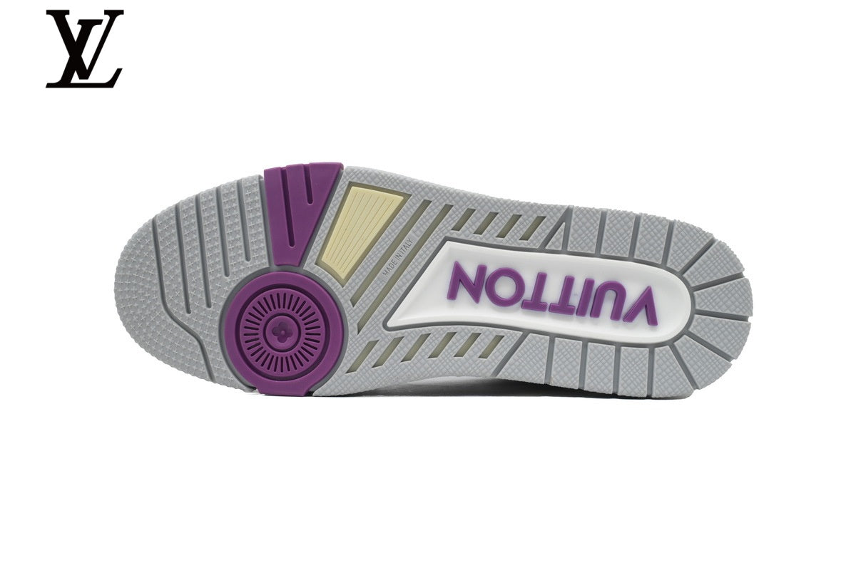 Louis Vuitton Trainer Sneakers - White and Purple Mesh & Leather