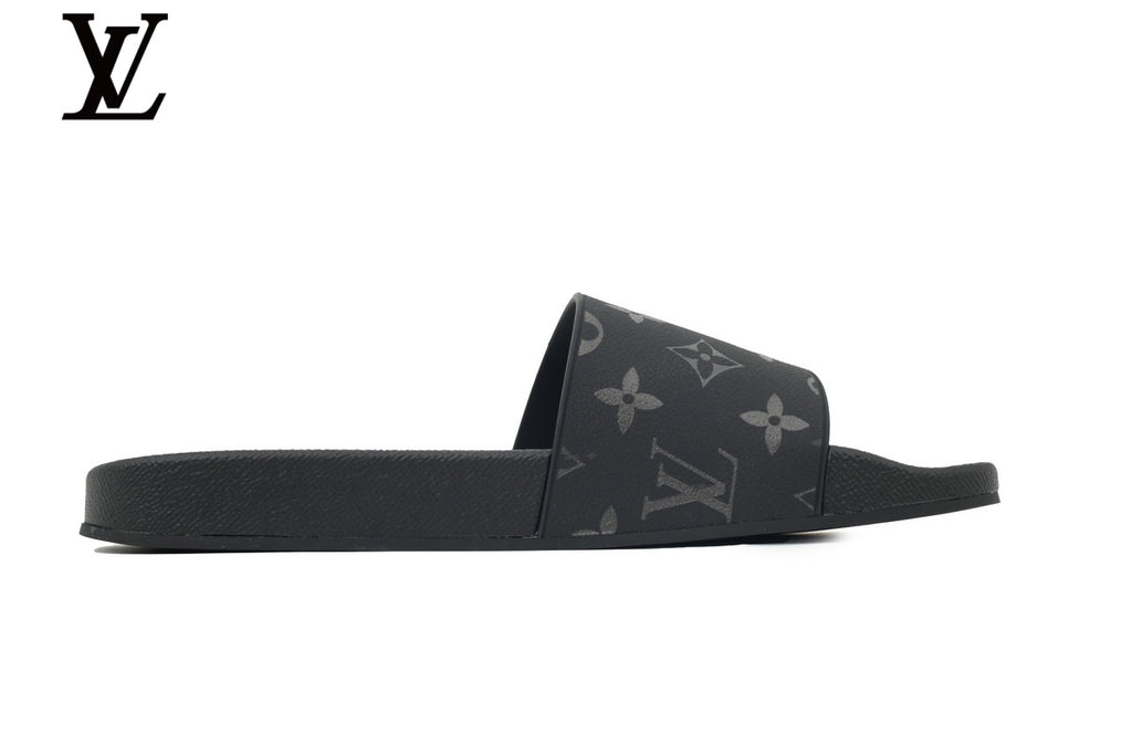 Louis Vuitton Monogram Slide Sandal – Black Canvas & Black Rubber Sole