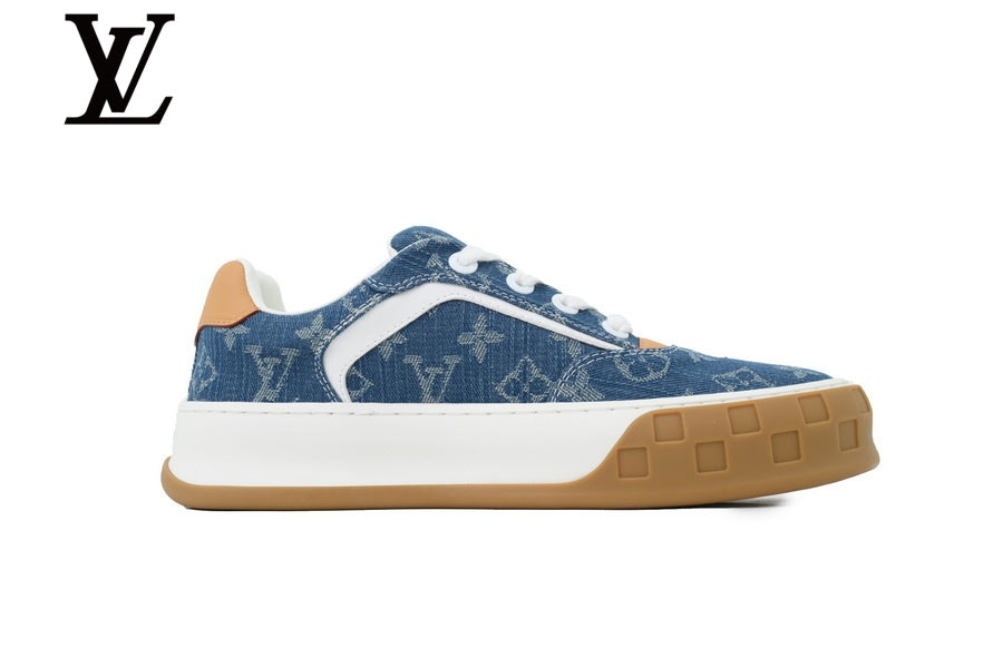 Blue Monogram-Pattern Denim-Look Skate Sneakers | Sizes 35–46