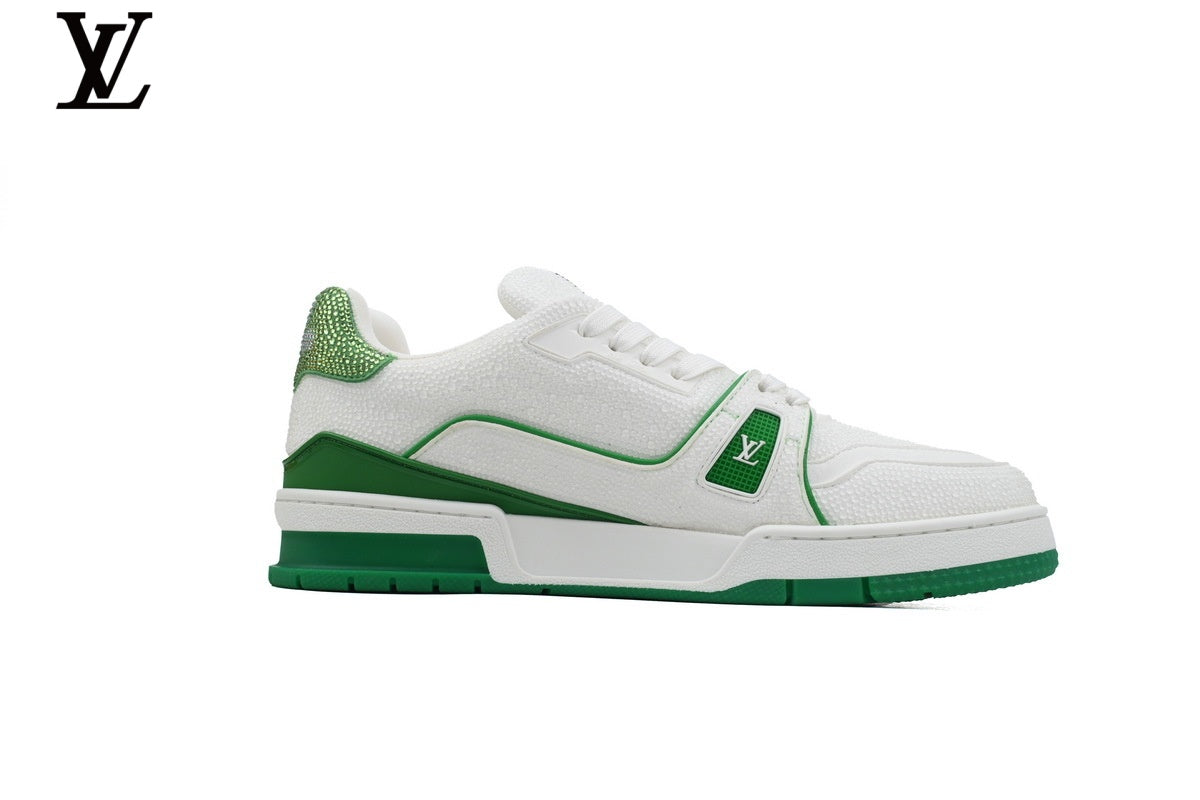 Louis Vuitton LV Trainer Sneaker – White & Emerald Rhinestone