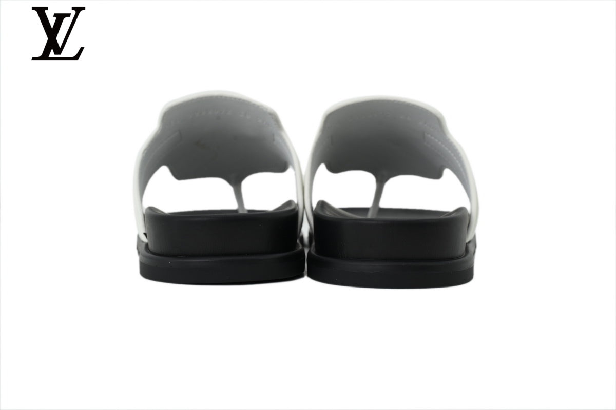 Louis Vuitton Flip Flop Sandal in White with Metal Buckle