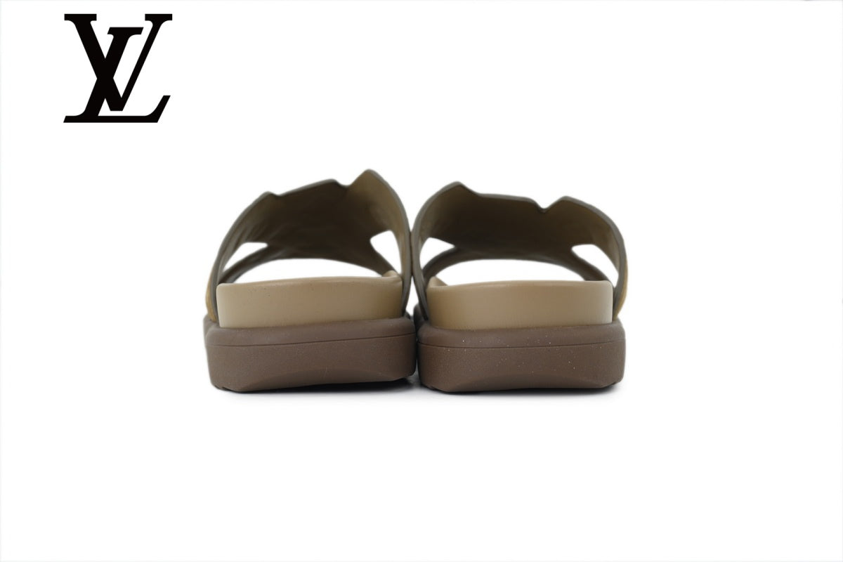 Khaki Monogram-Pattern Slide Sandals | Sizes 38–46