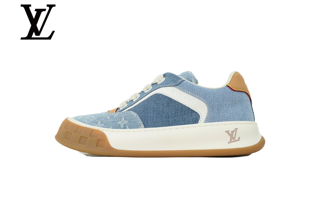 Light Blue Monogram-Pattern Denim-Look Skate Sneakers | Sizes 35–46
