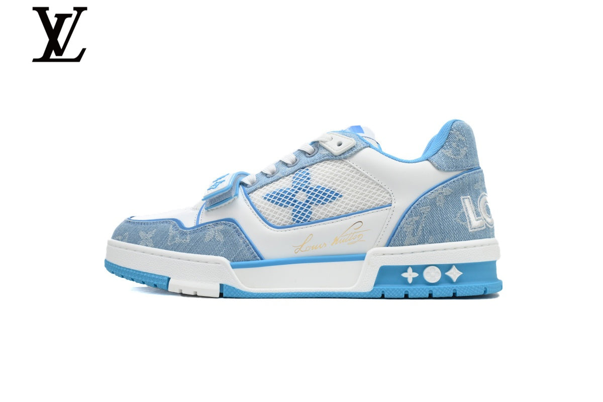 Louis Vuitton Trainer Sneakers - Blue Denim and White Mesh
