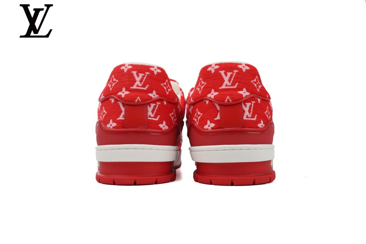 Louis Vuitton Trainer Sneaker – Red Monogram Textile