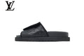 Black Monogram-Pattern Leather-Look Slides | Sizes 35–46