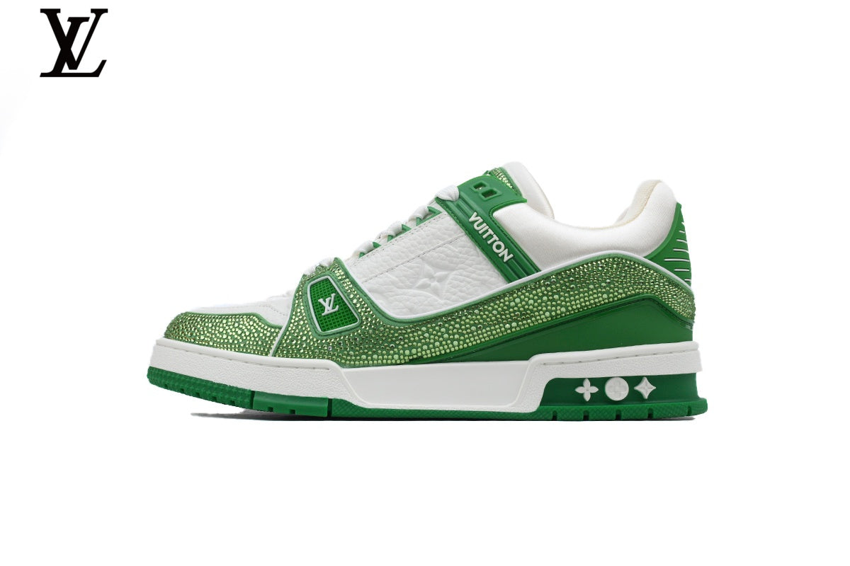 Louis Vuitton LV Trainer Sneaker – White & Green Rhinestone