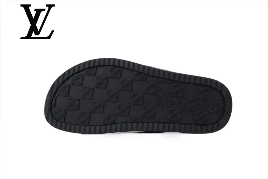 Black Ostrich-Print Slide Sandals | Sizes 38–46