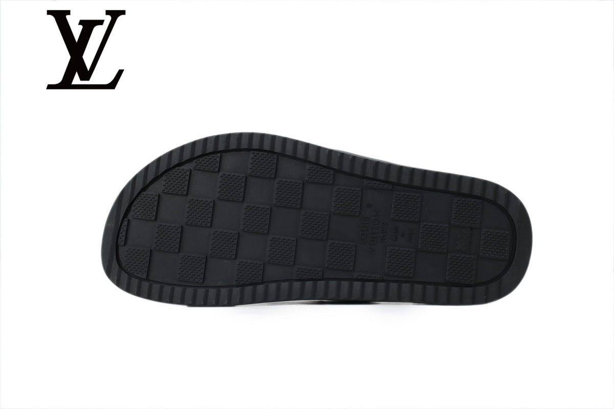 Black Ostrich-Print Slide Sandals | Sizes 38–46
