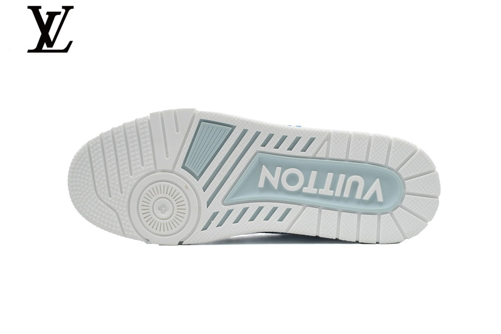 Louis Vuitton Trainer Sneaker – Striped Monogram Denim in Light Blue