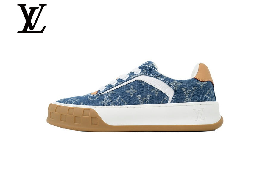 Blue Monogram-Pattern Denim-Look Skate Sneakers | Sizes 35–46