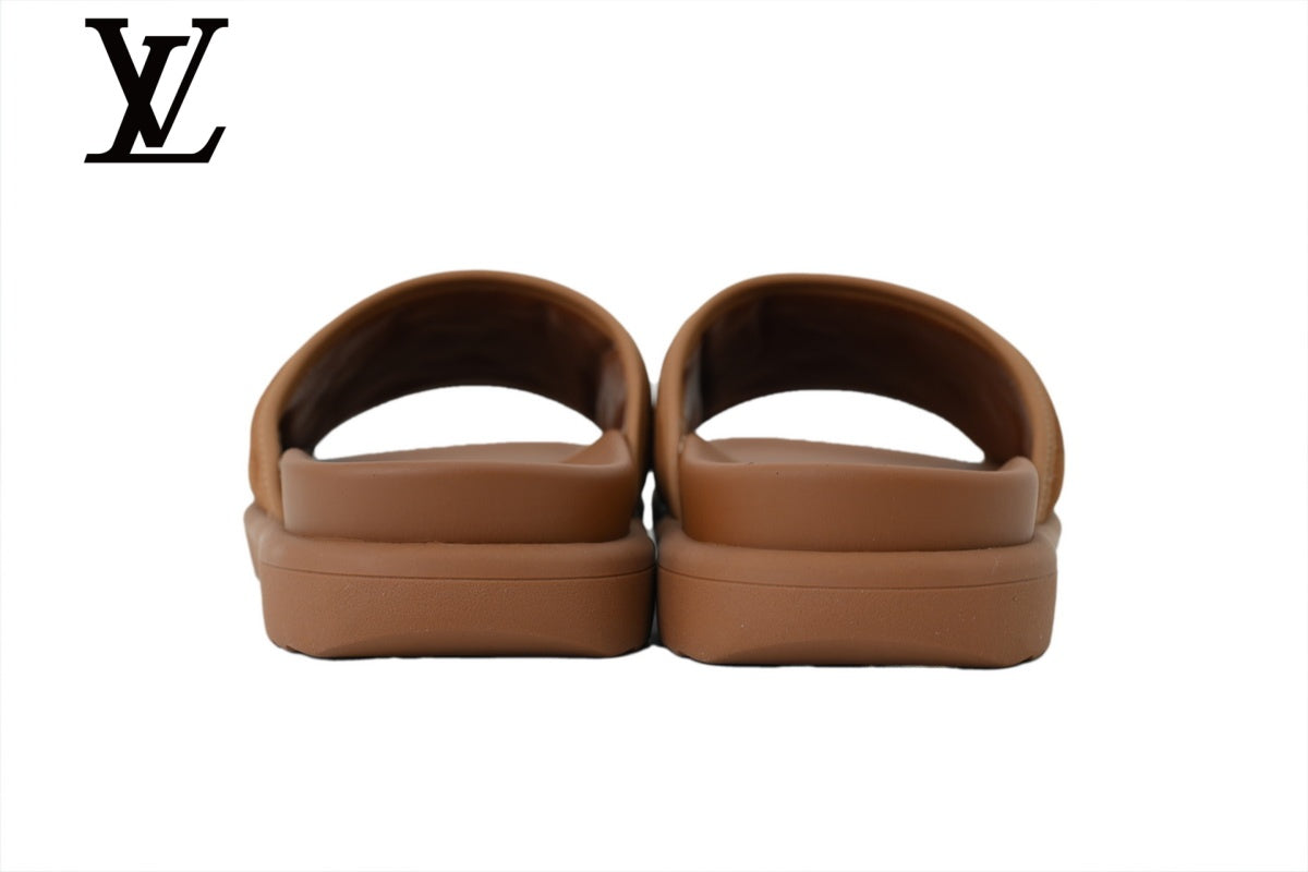 Brown Monogram-Pattern Nubuck-Look Slides | Sizes 35–46