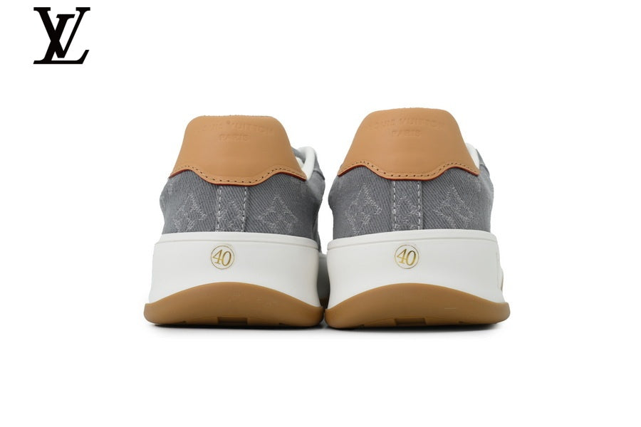 LV Low Top Sneaker Grey Denim Monogram Gum Sole