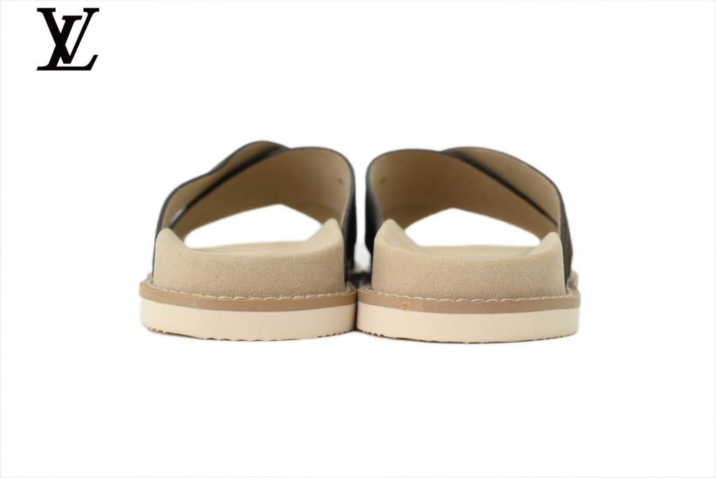 Louis Vuitton Slide Sandal in Dark Brown Suede with Cross Strap