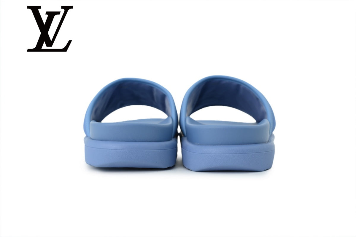 Light Blue Monogram-Pattern Slide Sandals | Sizes 38–46