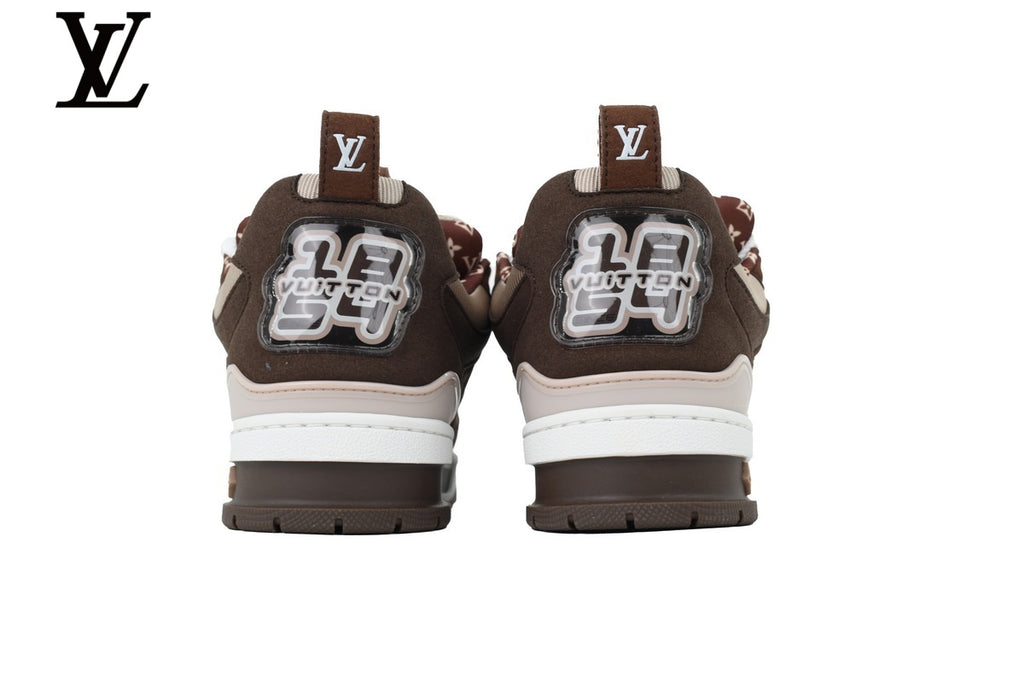 Louis Vuitton Trainer Sneaker – Dark Brown Suede & Mesh with Beige & White