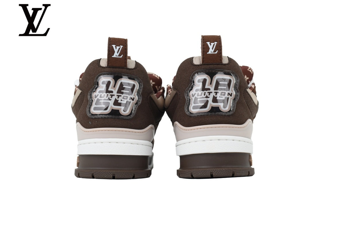 Louis Vuitton Trainer Sneaker – Dark Brown Suede & Mesh with Beige & White