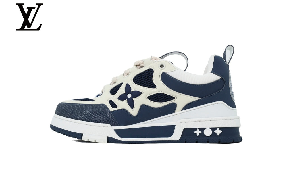 Louis Vuitton Trainer Sneaker – Navy Blue & Off-White Mesh & Leather