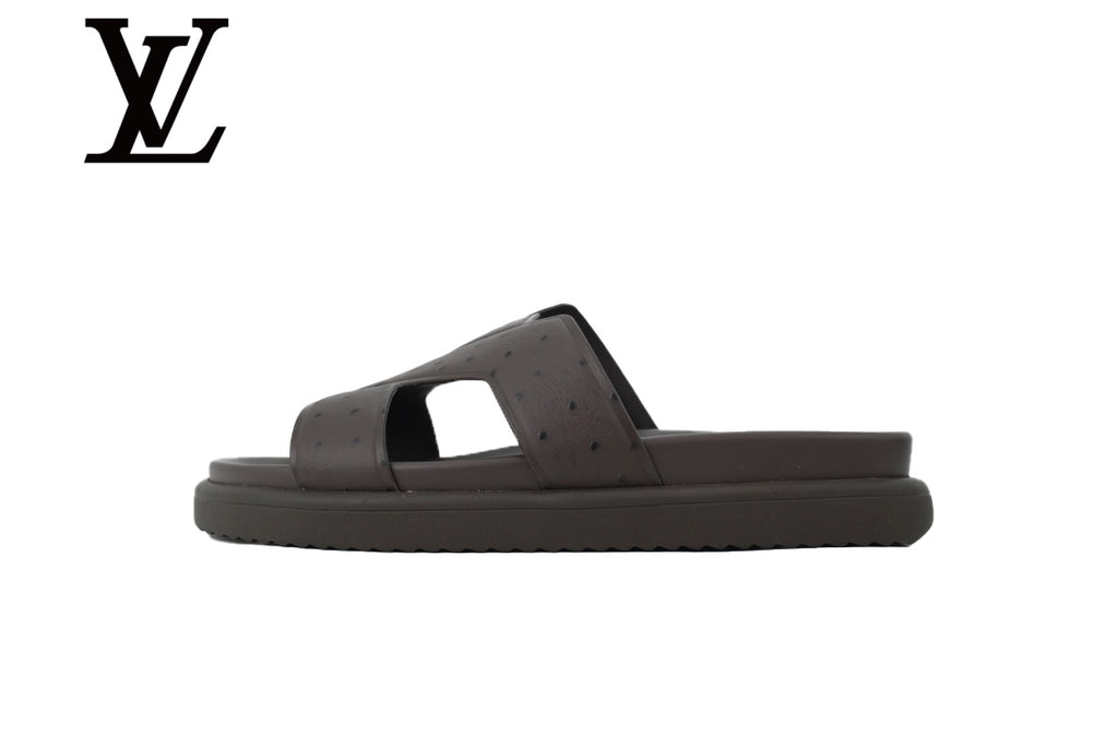 Dark Brown Ostrich-Print Slide Sandals | Sizes 38–46