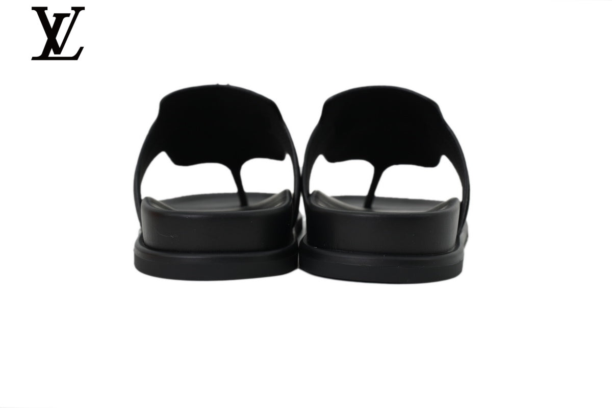 Louis Vuitton Flip Flop Sandal in Black with Metal Buckle