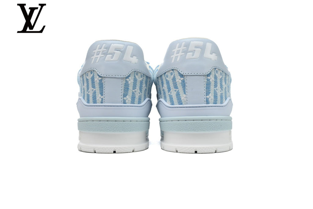 Louis Vuitton Trainer Sneaker – Striped Monogram Denim in Light Blue