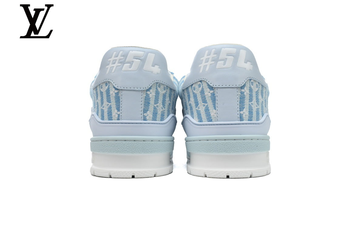 Louis Vuitton Trainer Sneaker – Striped Monogram Denim in Light Blue