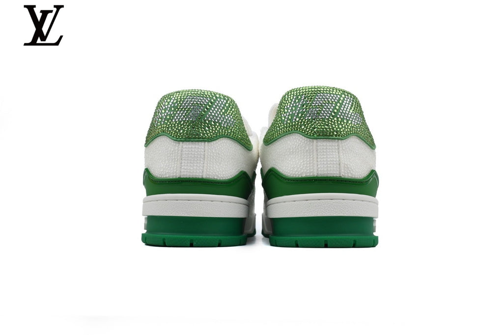 Louis Vuitton LV Trainer Sneaker – White & Emerald Rhinestone